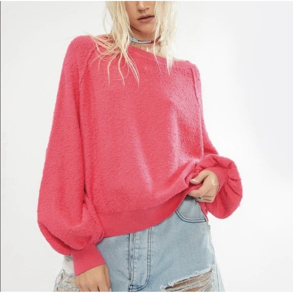 Free People Sweaters - FREE PEOPLE Found My Friend Sweater Boucle Knit Rock Candy Pink Women's S Barbie